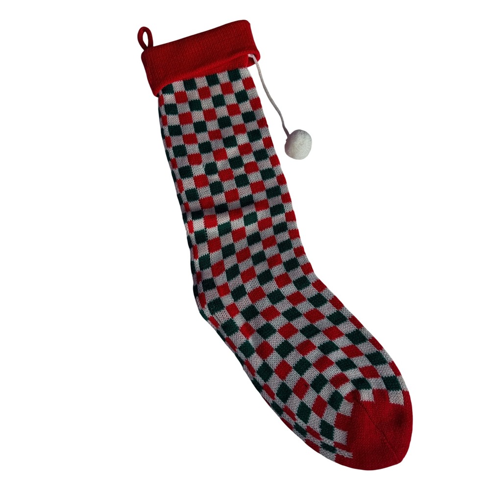 Unbranded Christmas Stocking Unisex OS Red Green White Excellent‎ Knit Checker